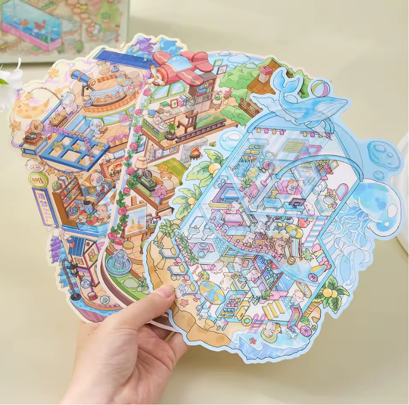 Ohlittlenest 3D Town Sticker Book – 6 Unique Diorama Worlds to Build