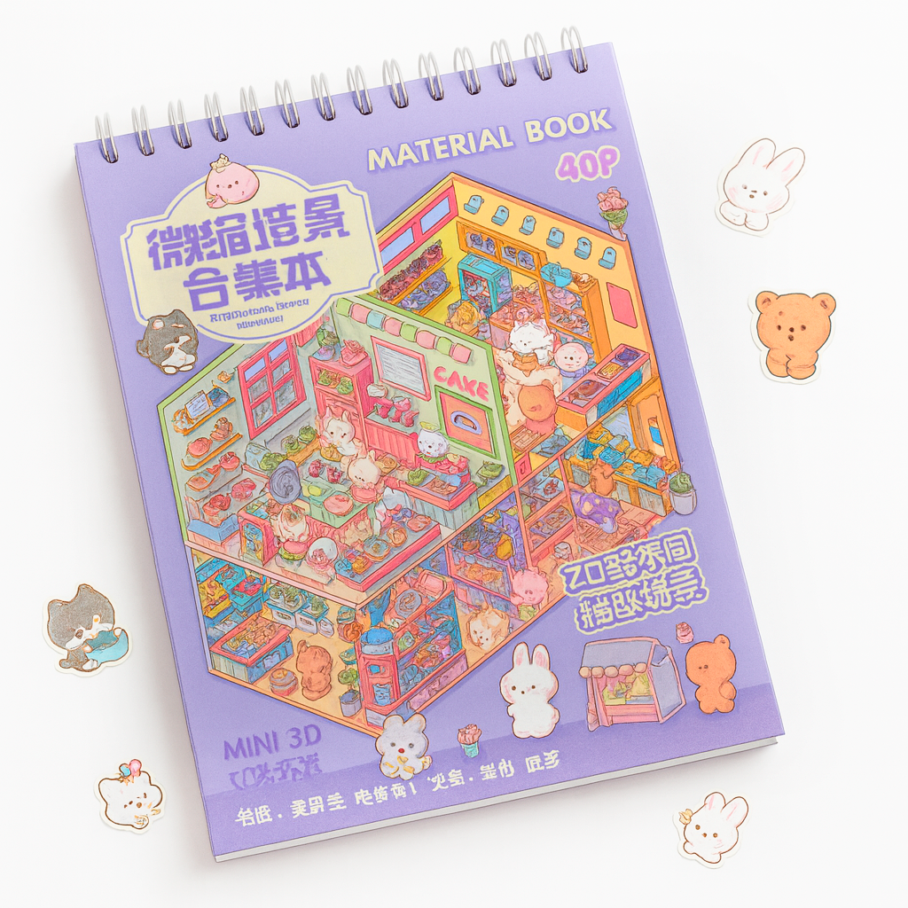 Libro de pegatinas 3D de cabaña acogedora de Ohlittlenest: escenas kawaii